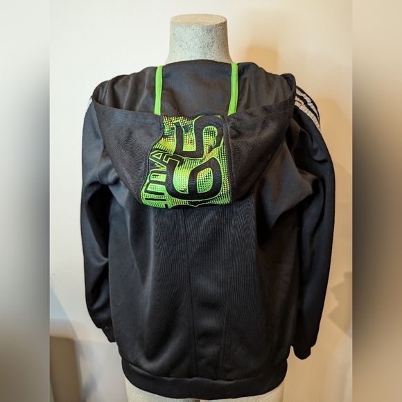 Adidas 3 stripe full zip Black with silver gray stripes. Youth Size L - Picture 13 of 15